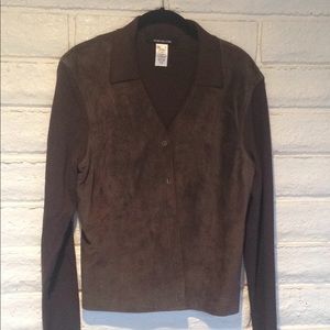 Jones New York suede/fabric sweater jacket.
